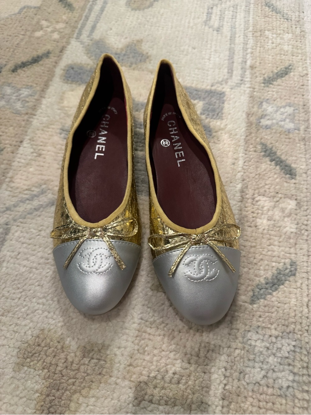 Gold & Silver Cap-Toe Leather Ballet Flats